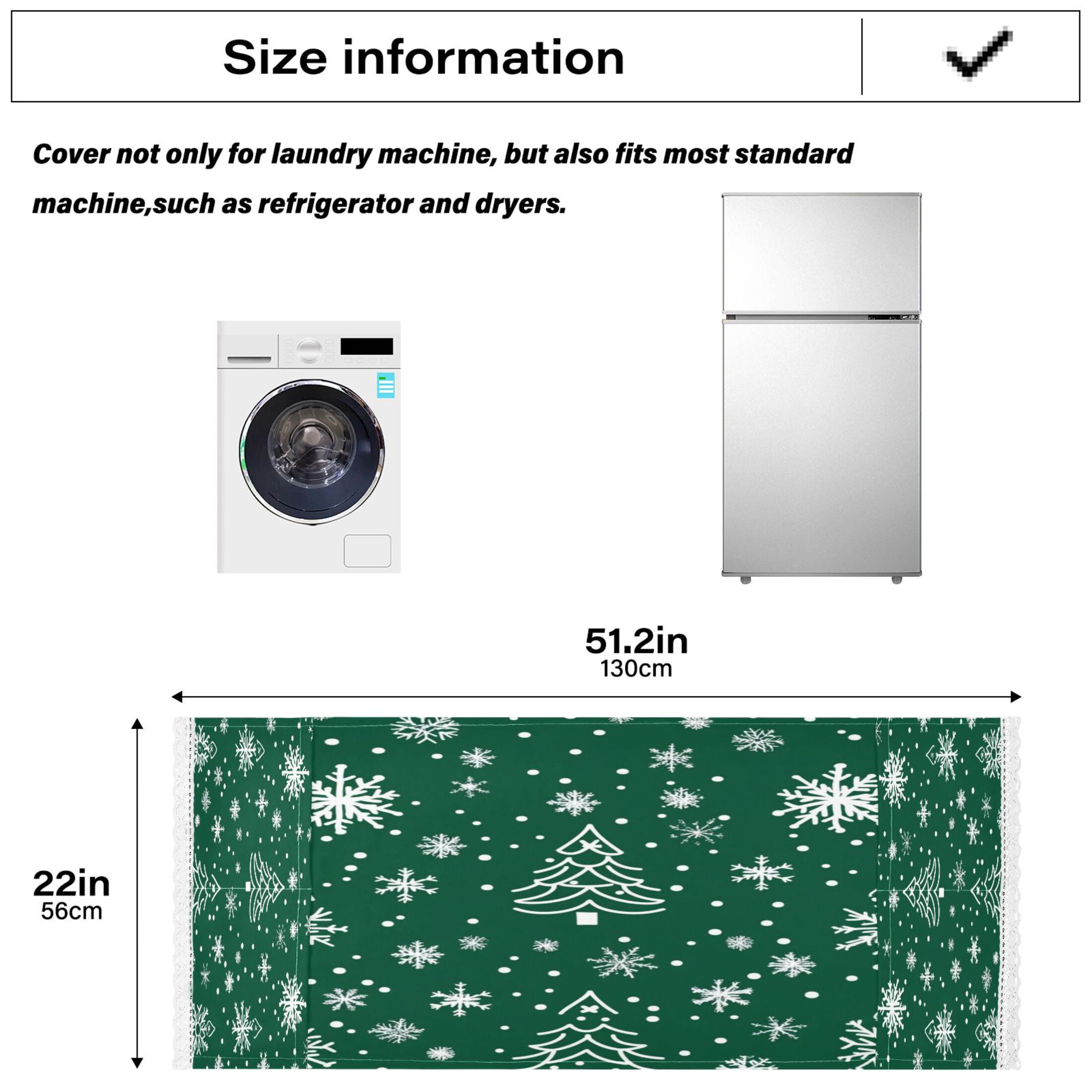 Green Christmas TreeWasher and Dryer Covers Dust-Proof and Oil Resistant Fridge Cover with 4 Storage Pockets Washing Machine Top Cover for Laundry Kitchen Home 51.2 x 22 In