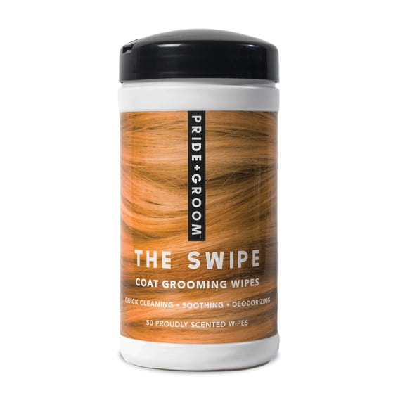 Pride and Groom The Swipe | Soothing Coat Grooming Dog and Pet Wipes with Signature Scent for Quick Cleaning & Deodorizing Face, Paws, Fur in Between Baths and After Dinner & Playtime | 50 Wipes