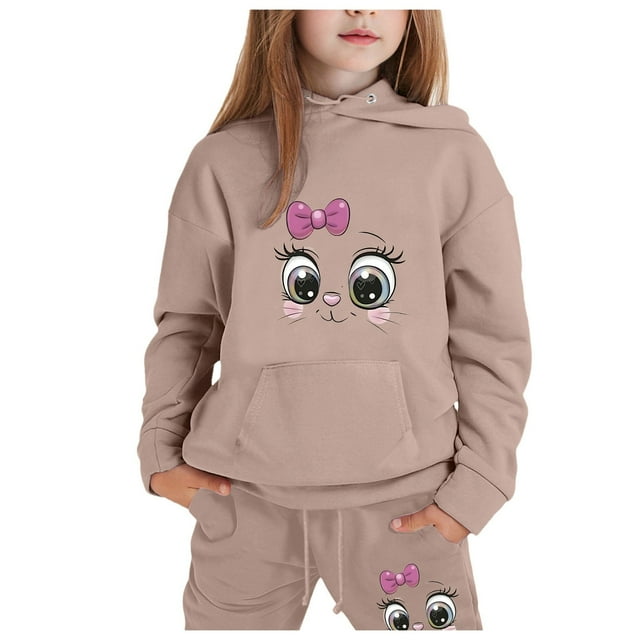 FhsagQ Ensembles pour Filles Mode pour Enfants Décontractée Imprimée Haut à Capuche à Manches Longues Chandail à Capuchon Pantalon Ensemble Tenues de Printemps pour Tout-Petites Filles 18-24 Mois Kaki 8-9 Ans