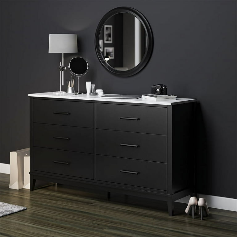 black dresser with marble top Ameriwood Home Lynnhaven Wide 6 Drawer Dresser in Black w/ White Marble Top