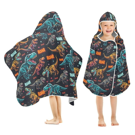 joogoo Neon Cartoon Dinosaur Kids Hooded Beach Towel Baby Bath Towel 23.5"x50"