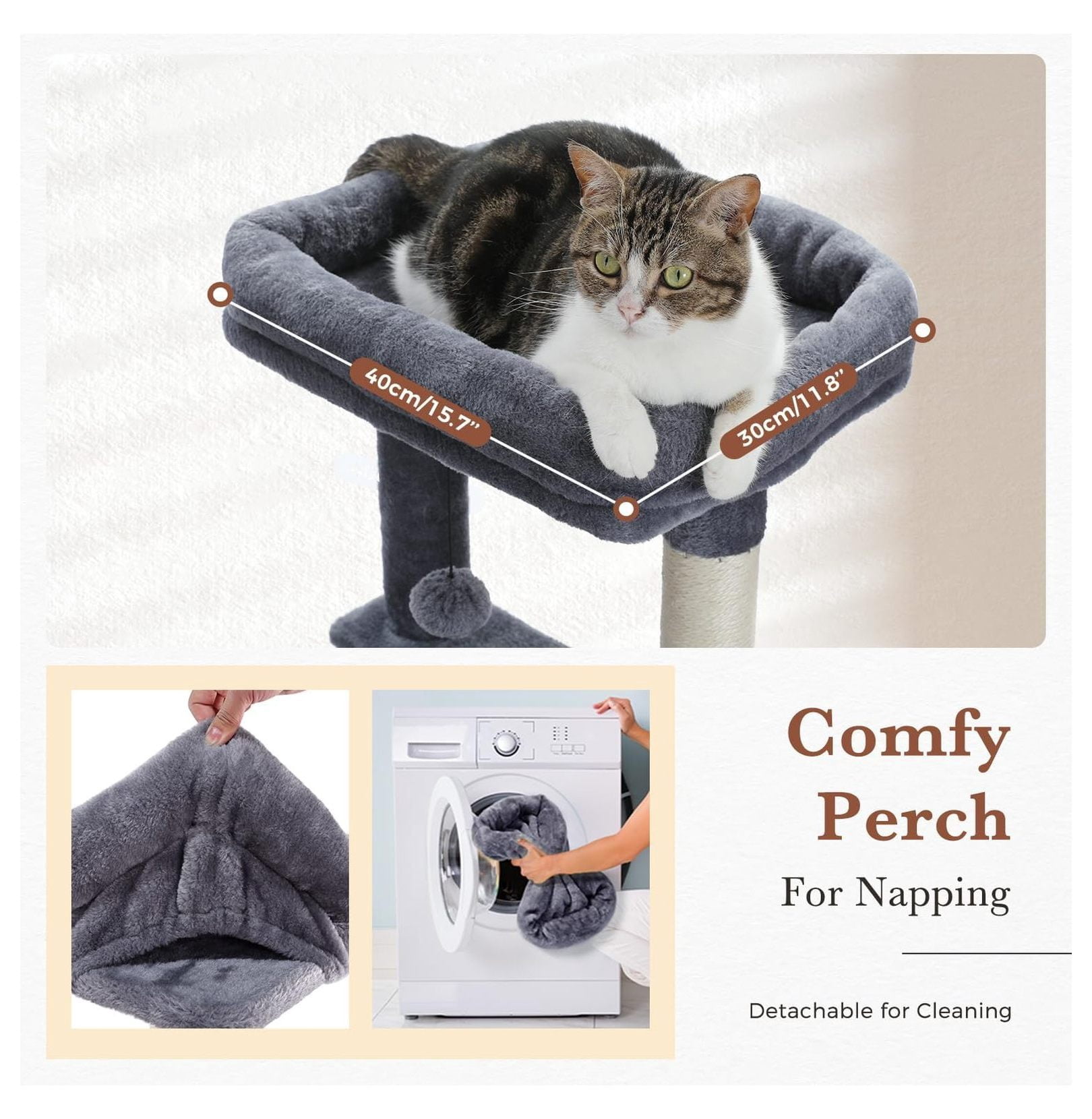 60'' Cat Tree Tower, Large Cat Condo with Scratching Posts & Hammock - Smoky Gray
