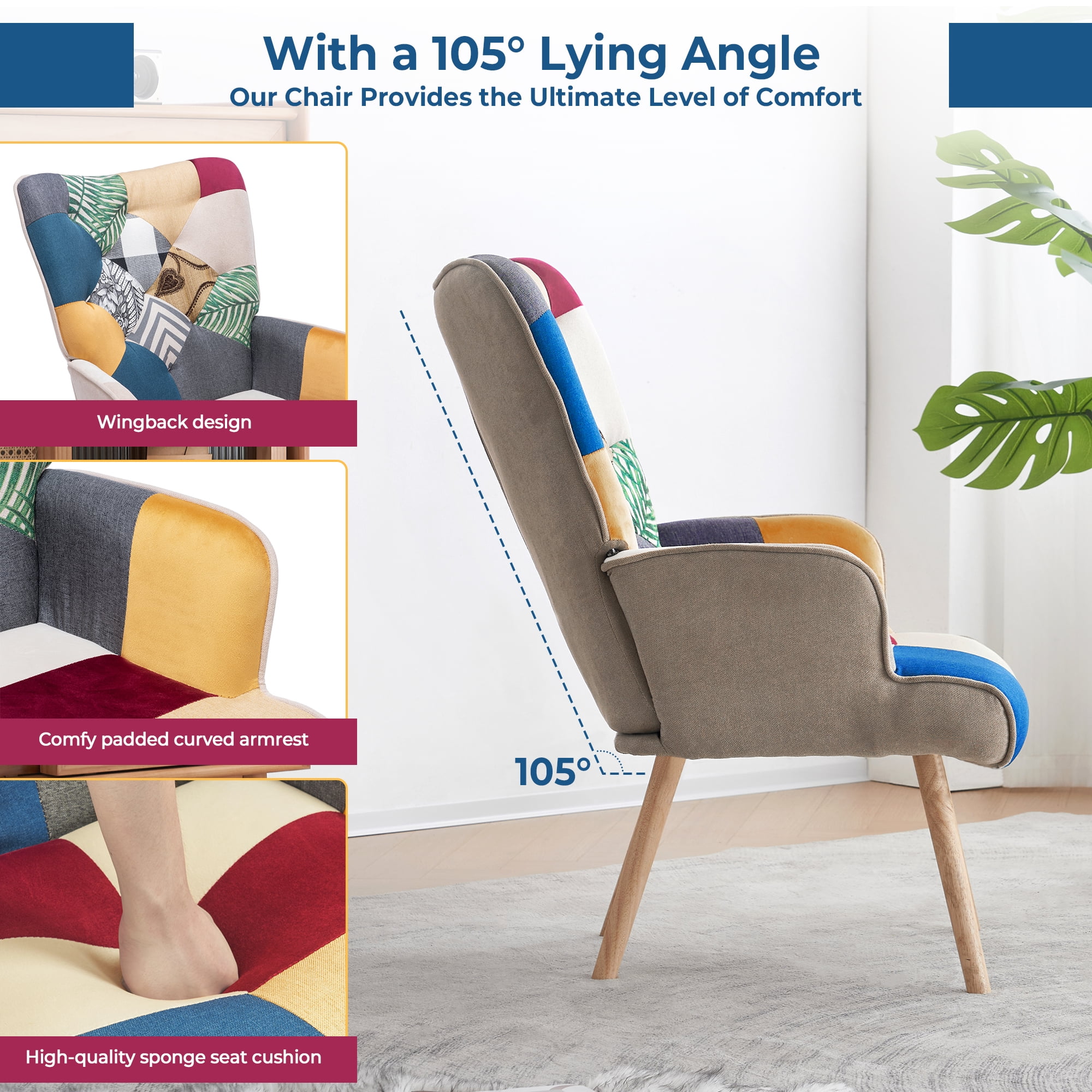 Bafode Living Room Accent Chair Patchwork Lounge Chair Wingback