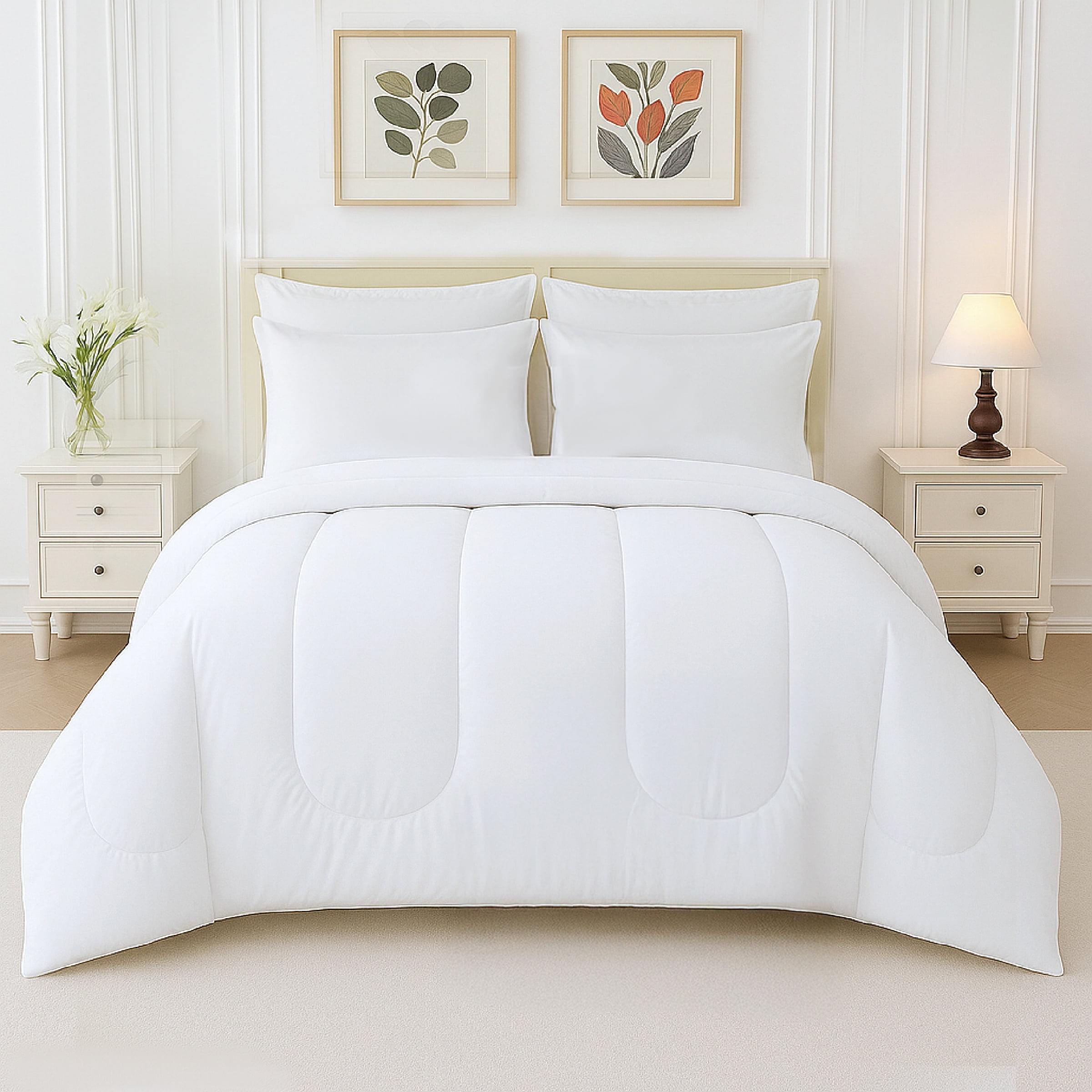 Beddora 7-Piece Bed a Bag – Includes Comforter, 2 Shams, Flat Sheet, Fitted Sheet & Pillowcases Ultra-Soft, All-Season, Queen Bright White