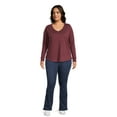 thumbnail image 3 of Terra & Sky Women's Plus Size Long Sleeve V-Neck T-Shirt, 2-Pack, 3 of 5