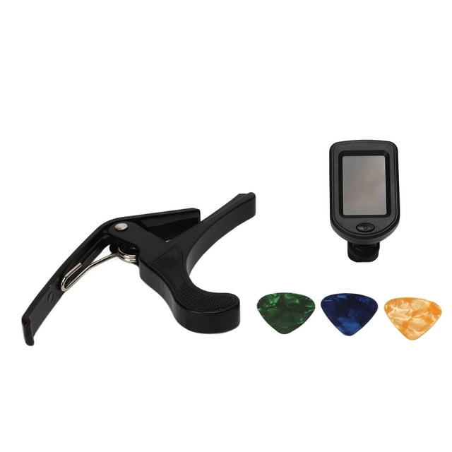 Guitar Capo Pick Tuner Set, LED Guitar Tuner Kit Lightweight Safe Clear Backlight Reading For Professional For Novice