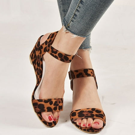 

Cathalem Heel Sandals for Women Closed Toe Women Wedge Button Sandals Block Heel Sandals Open Toe Leopard Print Block Heel Sandal Brown 6.5