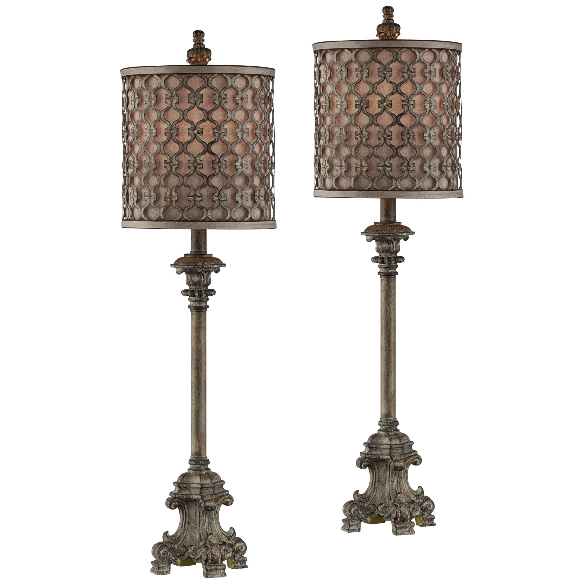 Regency Hill Vichelis 34" Tall Skinny Candlestick Buffet Traditional End Table Lamps Set of 2 Beige Metal Living Room Bedroom