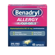 Benadryl Liqui-Gels Antihistamine Allergy Medicine, Dye Free, 48 Count