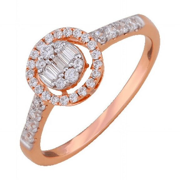 SOLITAIRE JEWELRY 0.40Ct Moissanite Baguette & Round halo Solitaire Engagement Ring Solid 10K Rose Gold Ring Size 4