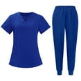 thumbnail image 2 of 2 Piece Scrub Set for Women Comfortable V-Neck Scrub Top and Jogger Pants Quick Dry Nursing Scrubs Set Stretch Working Uniforms with Multi Pocket for Nurse Esthetician Royal Blue M, 2 of 4