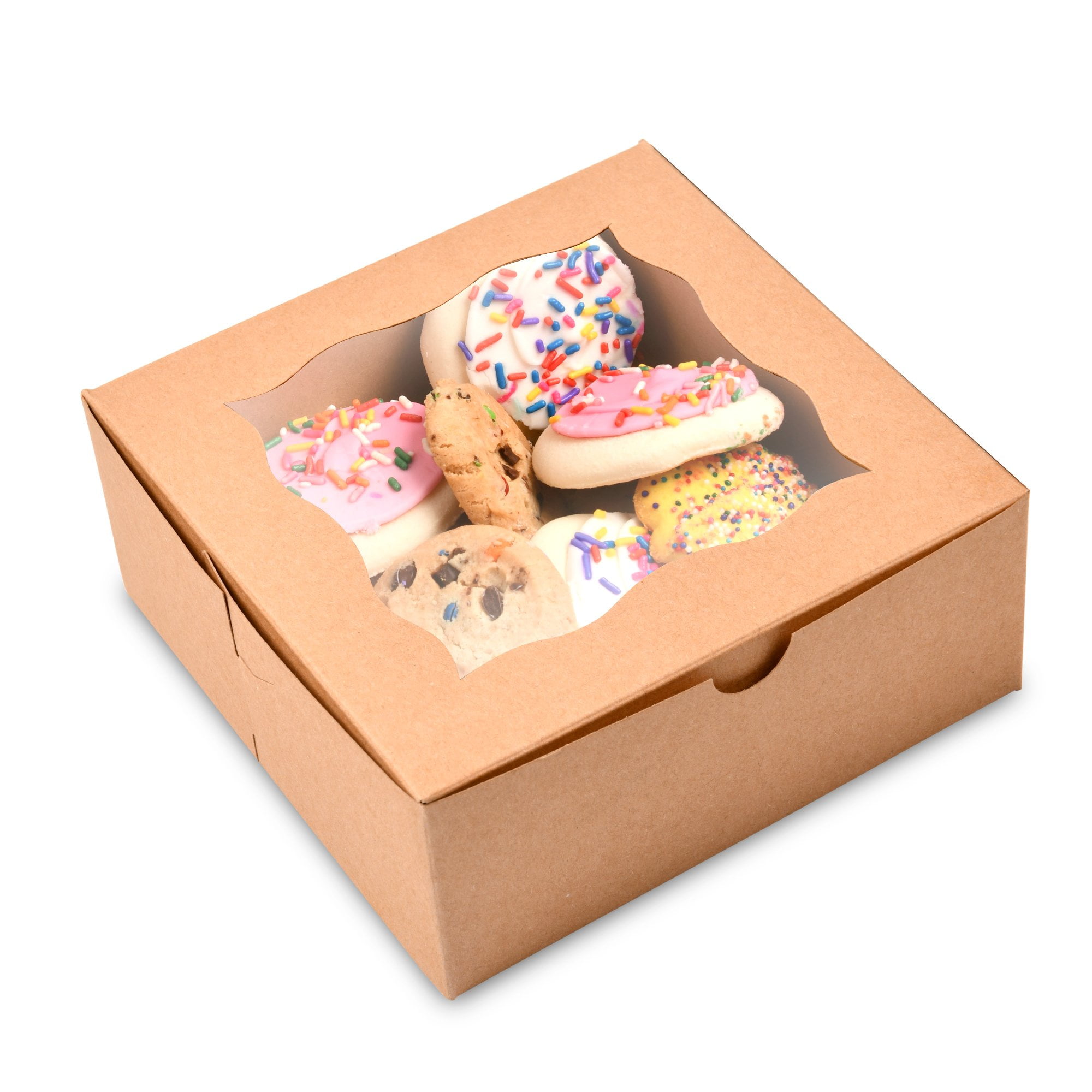{50Pack} Brown Bakery Boxes with Window Easy to Assemble, Great for