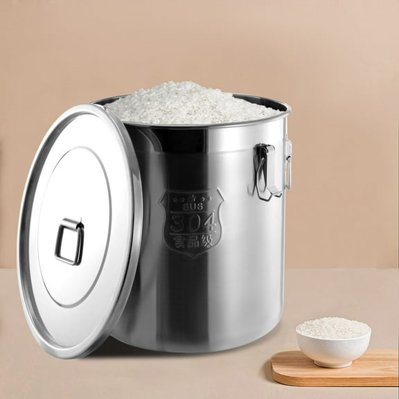 Miumaeov Stainless Steel Airtight Canister Rice Cereal Grain Canisters Container Home Kitchen Food Bean Flour Oil Sugar Milk Cookie Storage Bucket Silver 15.75x15.75in