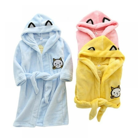

SYNPOS Kids Infant Baby Boys Girls Fleece Cartoon Bathrobe Hooded Flannel Sleep Robe Winter Jumpsuit Night-Robe 1-7T
