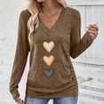thumbnail image 2 of Feancey Women's V Neck T-Shirts Heart Printed Long Sleeve Tunic Tops Dressy Ruched Side Business Casual Blouse Velentine's Day Graphic Tees Coffee XL, 2 of 9