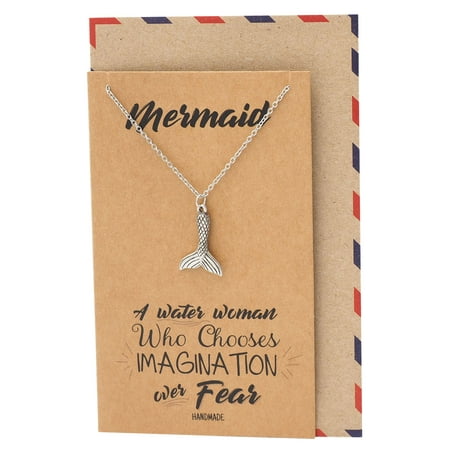 Quan Jewelry Mermaid Tail Pendant Necklace, Gifts for Mermaid Lovers, Best Gift for Women and Ocean Lovers with Inspirational Greeting Card