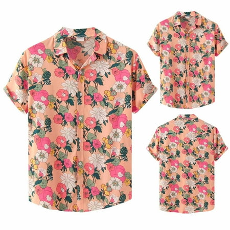 

koaiezne Men s Fashion Casual Top Shirts Large Size Lapel Button Short Sleeve Fashion Shirt Blouse Floral Printed Casual Shirt Scrub Undershirt Men Raglan Sleeve Shirts Men