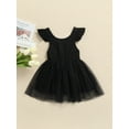 thumbnail image 2 of Franhais Little Girl’s Fly Sleeve Dress Fashion Solid Color Round Neck Mesh Yarn Stitching A-line Dress, 2 of 9