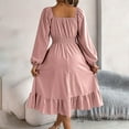 thumbnail image 5 of hotojiny Wedding Guest Dresses for Women Casual Long Sleeve Beach Smocked Dresses Vintage Square Neck Ruffle Hem Flowy Sundress, 5 of 7