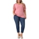 thumbnail image 2 of Blusas casuales de manga abullonada de puntos suizos de talla grande para mujer Agnes Orinda, escote en V, 2X, rosa, 2 of 6