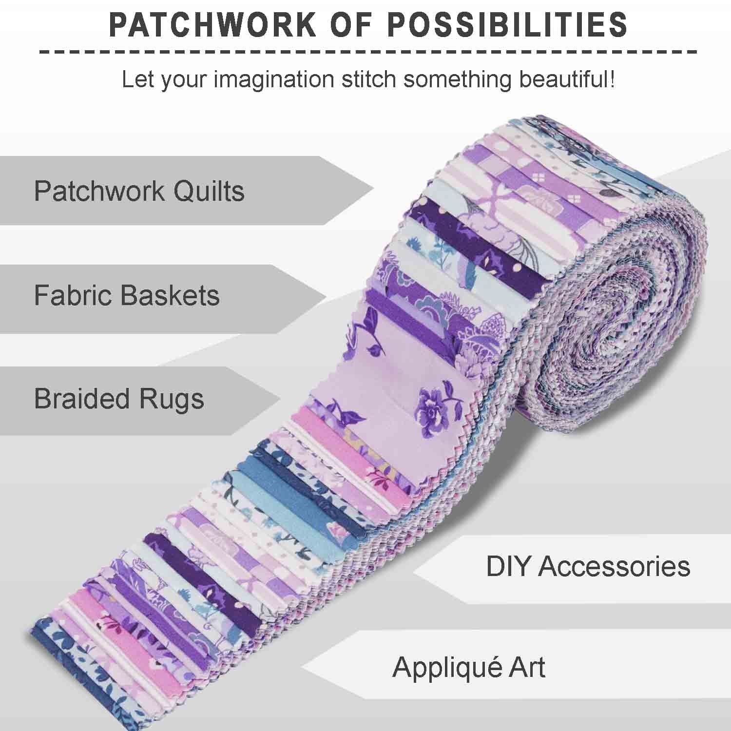 Jelly Roll 40 Strip Assorted Bundle, Fabric Strips for Quilting, Crafting, and Sewing, 100% Cotton 2.5" Fabric Jelly Roll Bundle For Scrapbooking, Precut Quilt Projects, DIY Crafts - Floral Fusion
