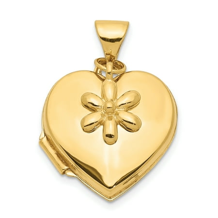 14k Yellow Gold 15mm Heart Flower Dangle Photo Pendant Charm Locket Chain Necklace That Holds Pictures Gifts For Women For Her