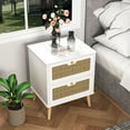 thumbnail image 3 of Resenkos White Nightstand for Bedroom with Drawer, Wood Rattan Bedside Table Living Room Side Table, 3 of 9