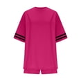thumbnail image 4 of LEWKW Womens Oversized T-Shirt & Biker Shorts Sets Striped Sleeve Activewear Casual Summer Loungewear Varsity Style Athletic 2 Piece Matching Outfits, 4 of 5