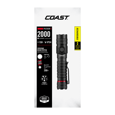 COAST PX200R Rechargeable Flashlight – 2000 Lumens, 5 Modes, USB-C, IP54 Rated