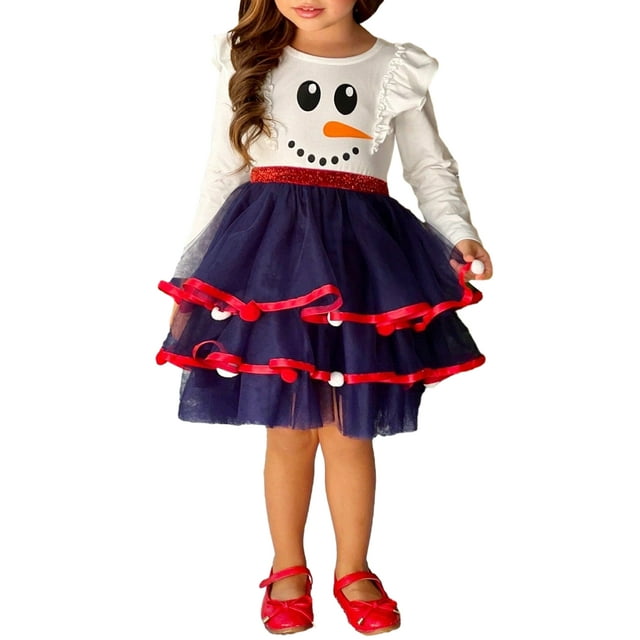 Gupgi Robe de Vacances de Noël pour Fille de 2 à 10 Ans Robe en Tulle à Manches Longues pour Petites Filles
