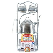 Melissa & Doug Stainless Steel Pretend Play Tea Set with Storage Rack for Kids (11 pcs)