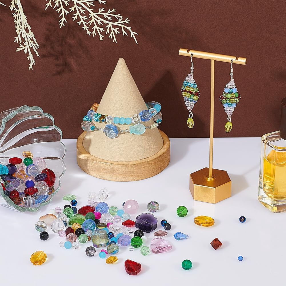 1200pcs+ Assorted Faceted Glass Beads for Jewelry Making Mixed Shapes Spacer Loose Beads Mixed Color Beads for Bracelets Necklaces Crafting Beads Supplies 450g Hole: 1-1.6mm