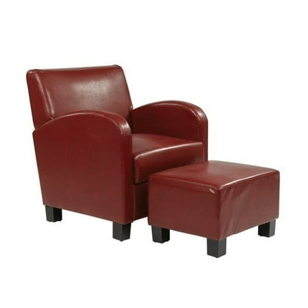 Office Star Metro Faux Leather Chair and Ottoman in Crimson Red
