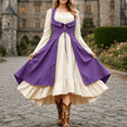 thumbnail image 2 of KLHDSF Women's's Medieval Renaissance Costume Cosplay Over Dress | 2 Pics Set,Long Flare Sleeve,Renaissance faire,Cosplay, Halloween Purple S, 2 of 7
