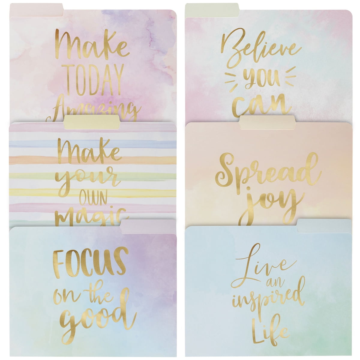 12 Pack Decorative File Folders with 1/3 Cut Tabs for Filing Documents, Letter Size, Inspirational Quotes, 11.5' x 9.5'