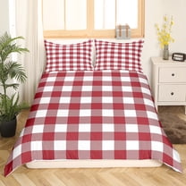 Manfei Female Men Women Minimalist Abstract Grid 2-Piece Comforter Cover Toddler Size,Vintage Aesthetic Geometric Buffalo Bedding Sets Toddler Size,Red White Ultra Soft Bed Set(No Comforter)