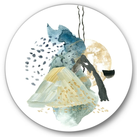 Designart 'Mountain Moon With Gouache Of Abstract Landscape' Modern Circle Metal Wall Art 36x36 - Disc of 36