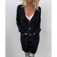 thumbnail image 3 of SWSMCLT Women's Long Sleeve Cardigan Sweater Deep V Neck Button Long Outerwear Knit Winter Soft Fall Fashion Warm Black X-Large, 3 of 4