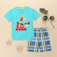 thumbnail image 5 of HCNTES Toddler Boys Clothing Sets Short Sleeve Print Tee and Plaid Shorts Set Summer Outfits Set 2 Pieces Cotton Summer Outfits, 5 of 8
