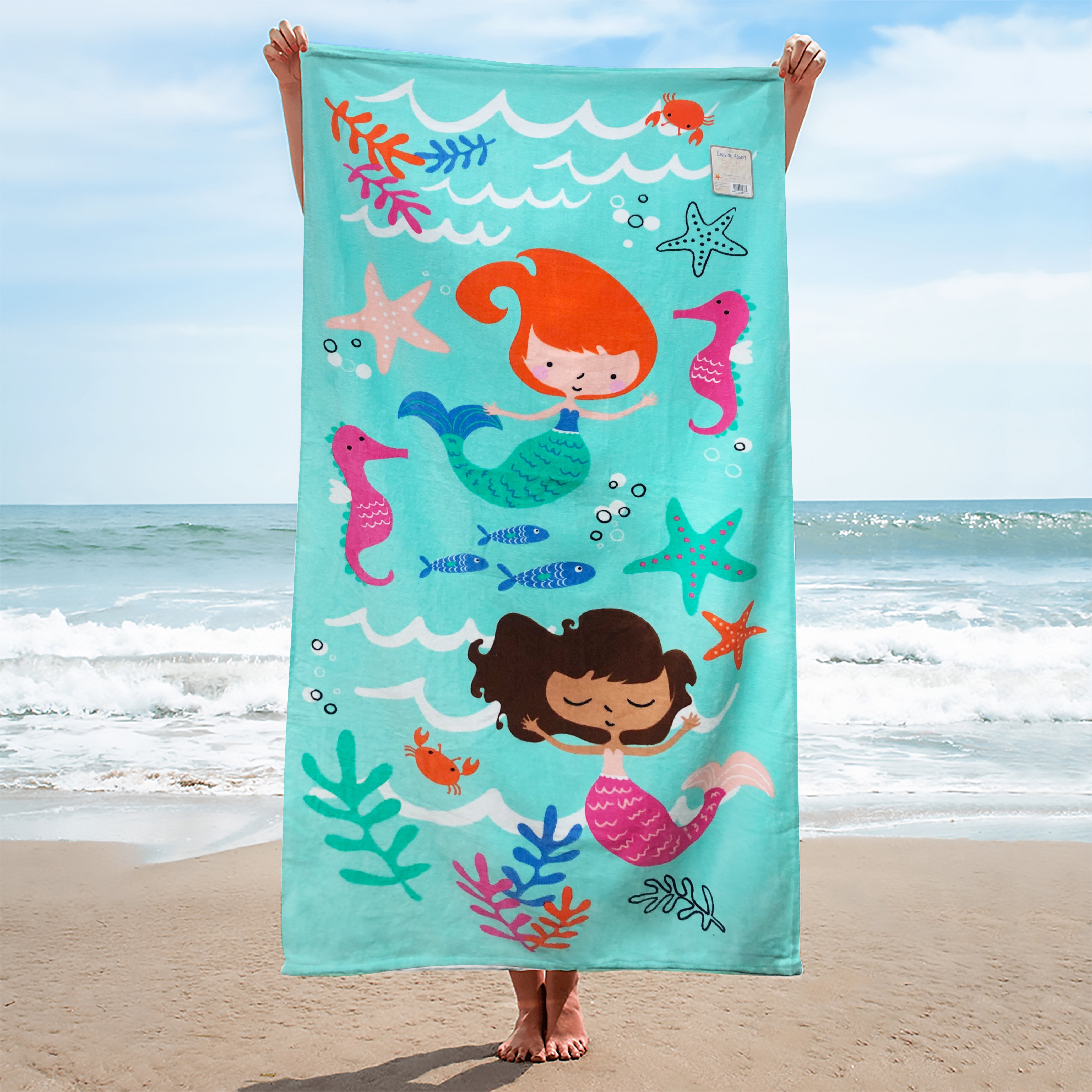 BEACH TOWELS..MERMAIDS AND SEA HORSES..28" X 60"...100 COTTON Home & Garden Bathroom Supplies