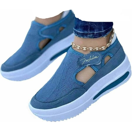 Women s Orthopedic Shoes Casual Breathable Mesh Flat Sneakers Round Toe Thick Heel Buckle Hook Loop Work Shoes