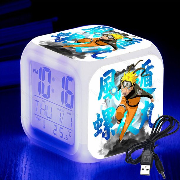 Despertador LED intermitente de figura de Anime Naruto, luz táctil colorida, Sasuke, relojes digitales, juguete de noche para niños, regalos de navidad