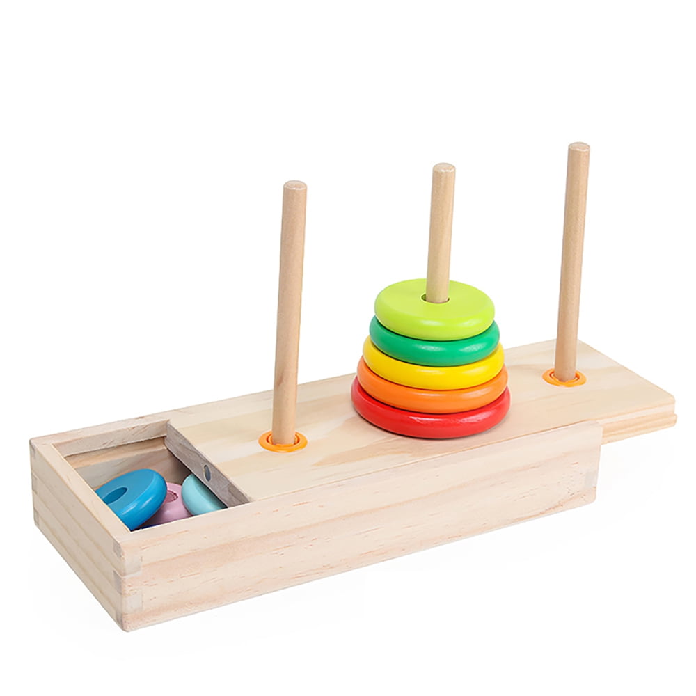 Brain Traing Tower of Hanoi Wooden Puzzle 10 Rings Educational Toys 