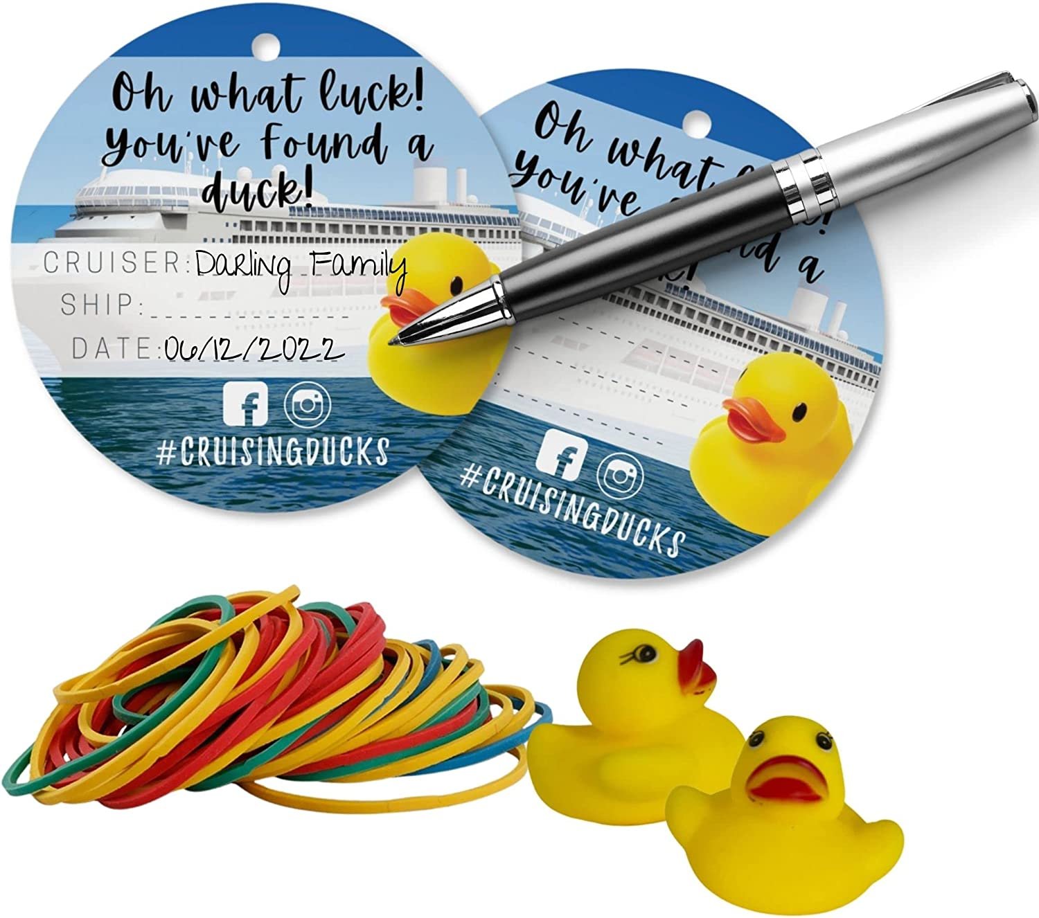 90 Pack Bulk Cruising Ducks Tag Kit with Rubber Ducks & Rubber Bands  Mini Rubber Ducks-Circle Cruising Duck Tags-Rubber Bands  Cruising Ducks Circle Tag with Hole