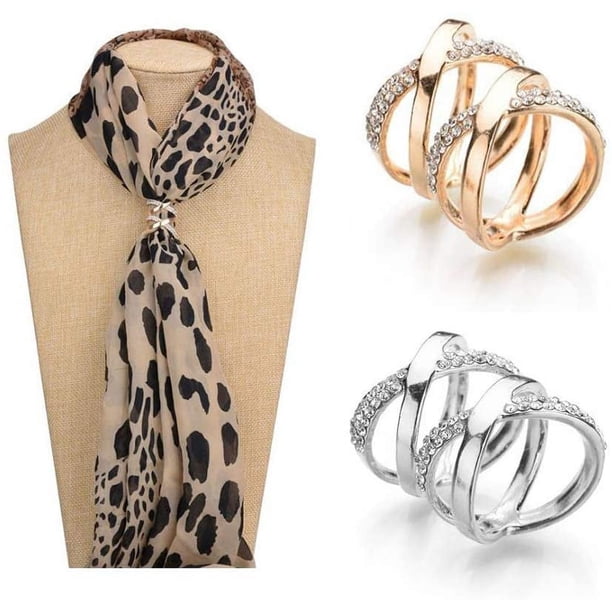 Conjunto de dos piezas de diamantes de imitación con incrustaciones de clips para bufandas de seda, anillos para bufandas, hebillas para bufandas de moda, hebillas para bufandas de seda, chales para bufandas de ropa (oro+plata) Sailing Electrónica