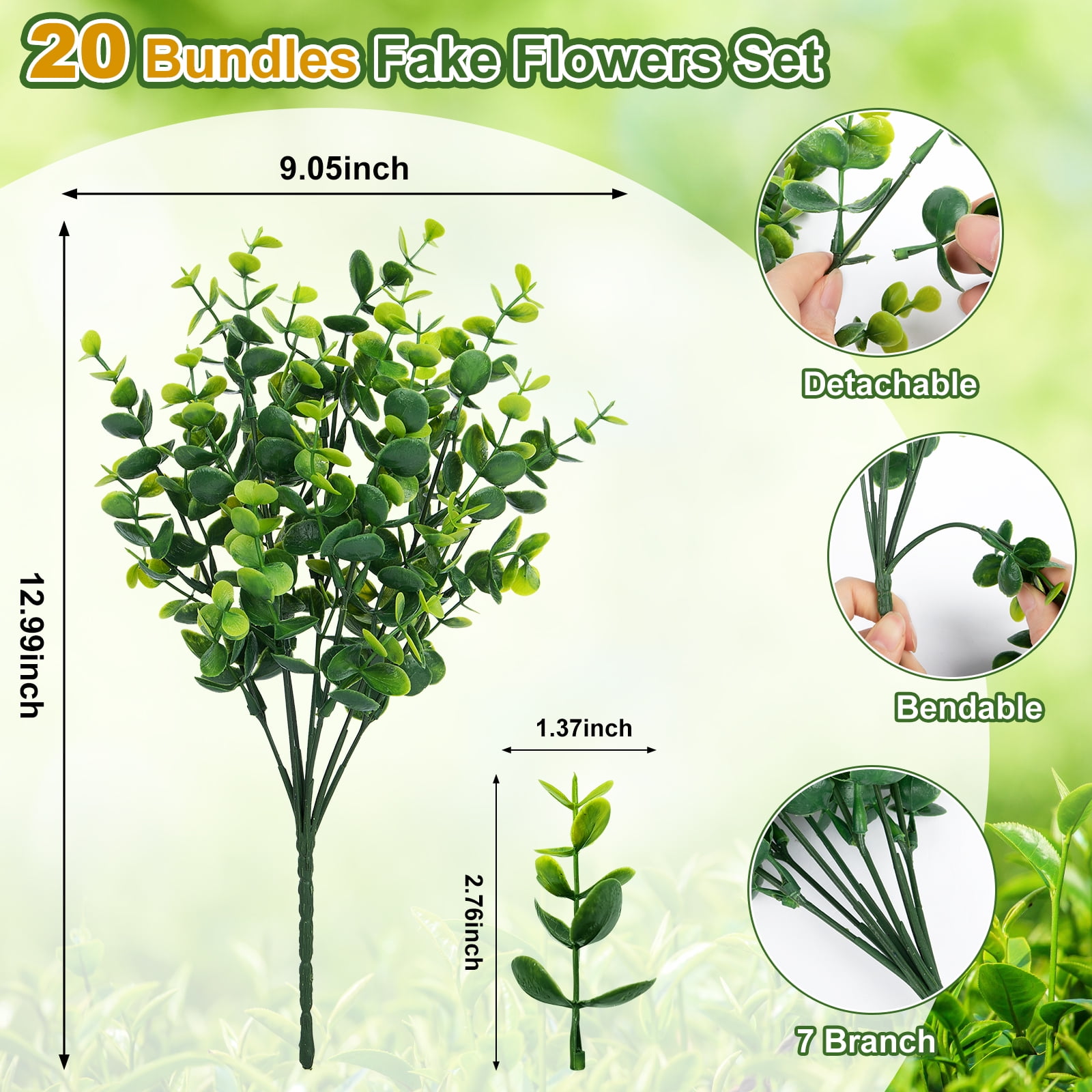 KUNPENG 20 Bundles Artificial Greenery Fake Plants for Outdoor, UV Resistant Faux Boxwood Shrubs for Window Box Porch Garden Decor, Indoor Outdoor Plastic Grass Stems for Home Office Decoration