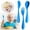 Blue, variant on Silver Stainless Steel ki-ds Flatware Set, 3 Pcs ch-ildren's Cutlery with Spoon, fork, and Knife, Toddler Silverware for Camping, Picnic, and Home