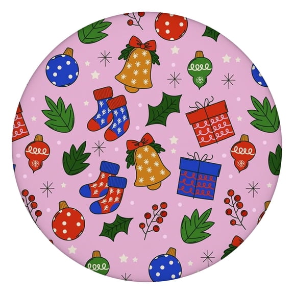 Holiday Pattern Round Table Cover 44 Inch, Elastic Hem Tablecloth for Christmas and Thanksgiving Dinner Parties with Spill Resistance