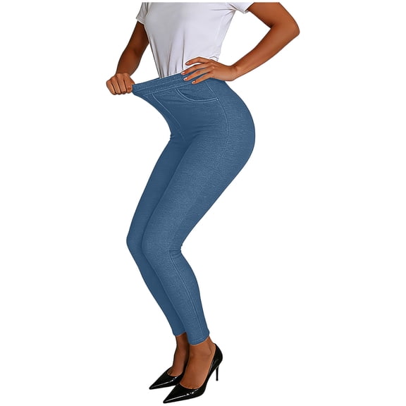 Hxlamzoo Women's Casual Stretch Denim Leggings Solid Color Two Pocket Fitness Skinny Pants