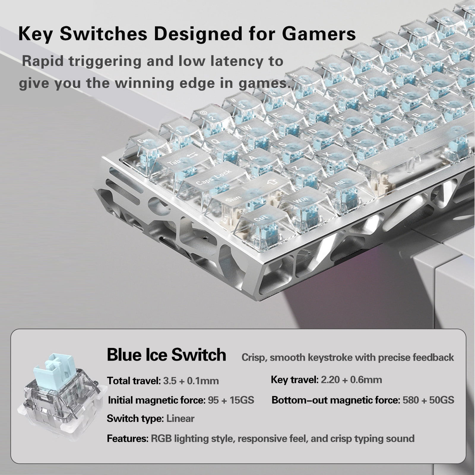 ITIGOITIE Mechanical Gaming Keyboard, Silver Transparent Case, 60% Layout, Multi-Color RGB LED Backlit, 61 Keys Wired Keyboard, For Gamer
